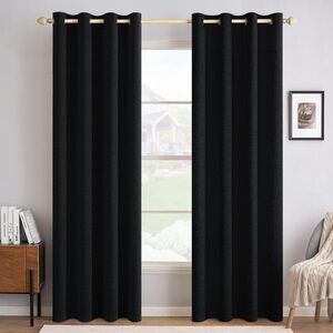 MIULEE Black 100% Blackout Linen Curtains for Bedroom 52x120" 2 Pack